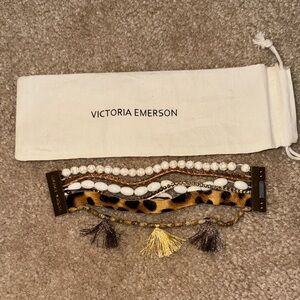 Victoria Emerson Leopard and Bead Bracelet Set, NEW, Boho